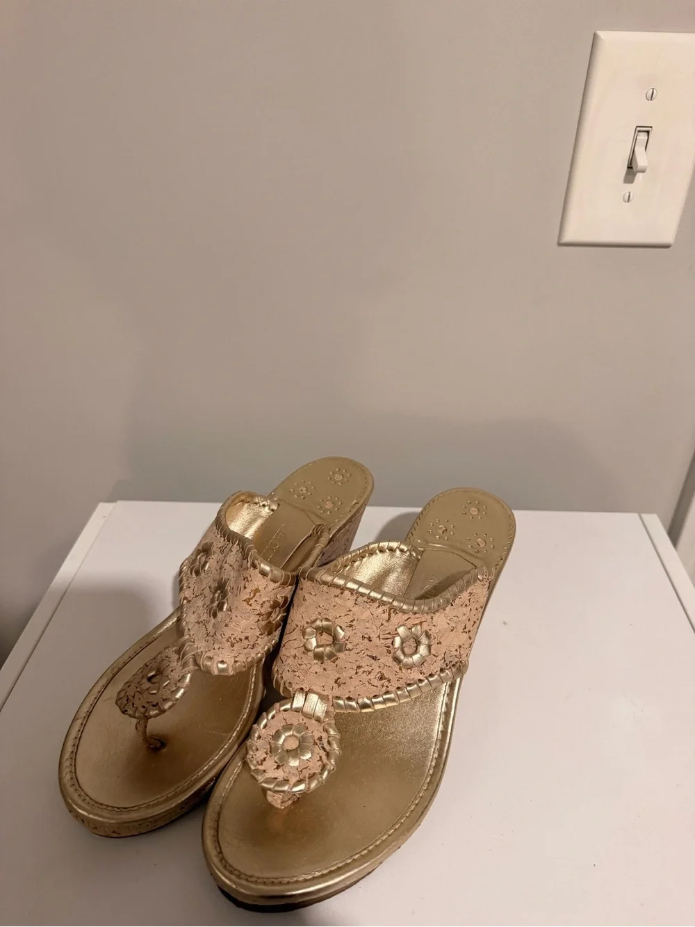 Jack Rogers Gold Metallic Cork Wedge Sandals